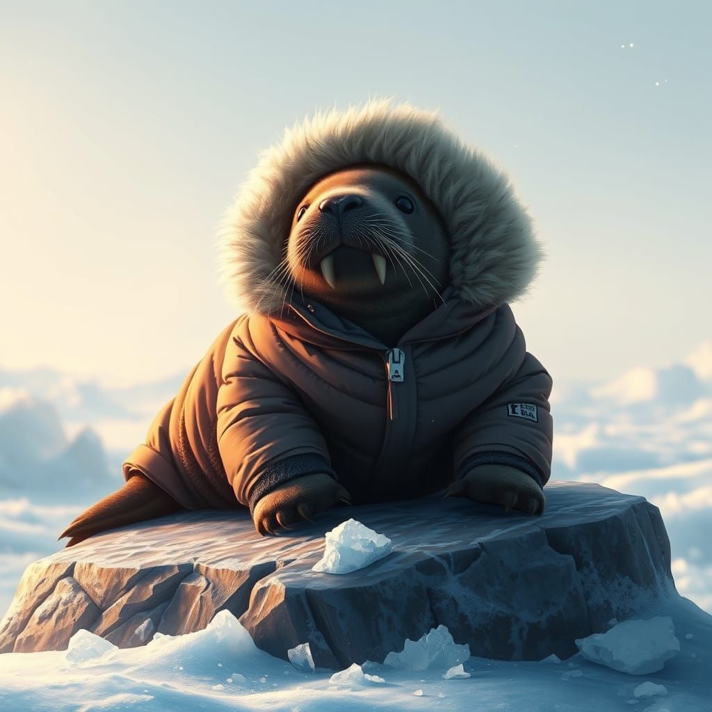 Baby Walrus on Glacier: Wildlife Illustration