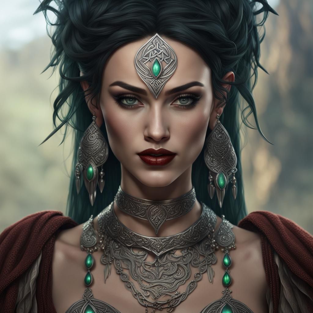 Celtic Priestess Portrait with Tribal Jewelry