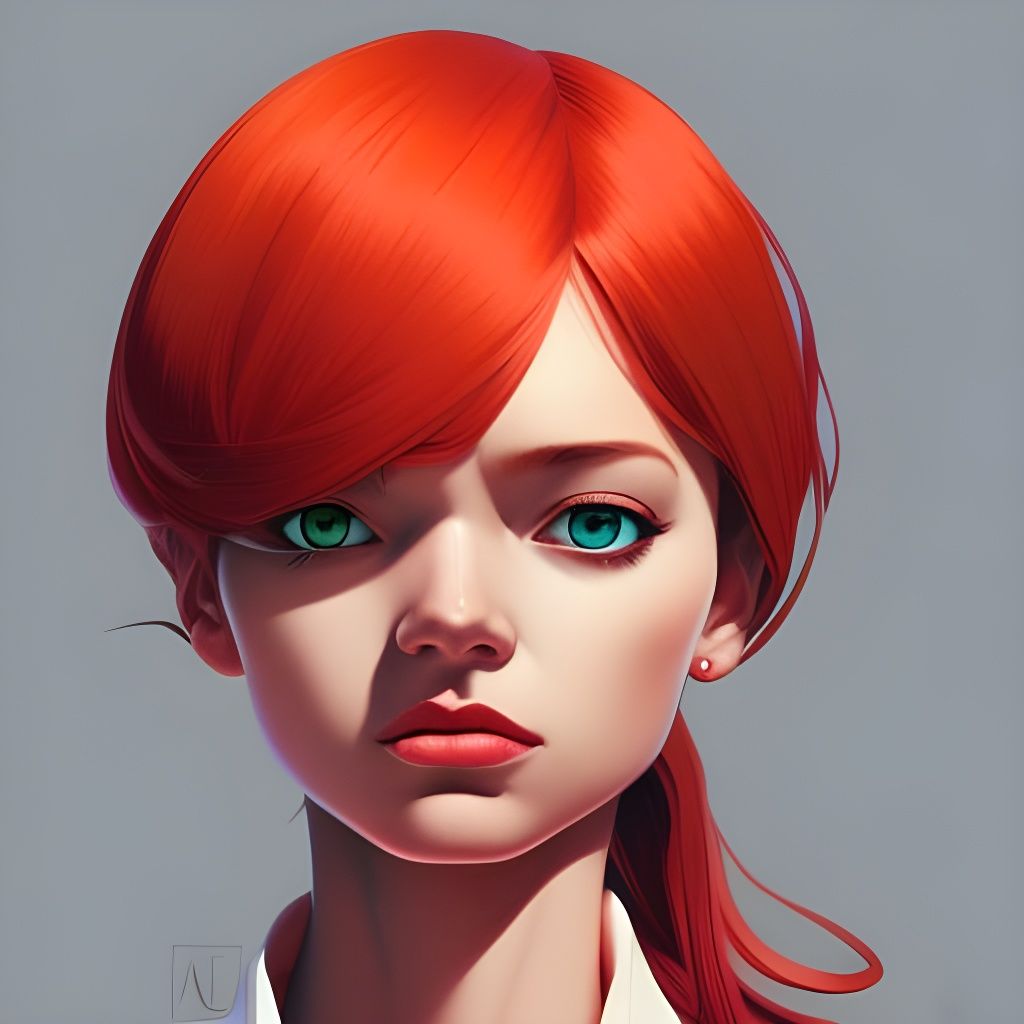 Red-Haired Girl Portrait in Comic Book Style