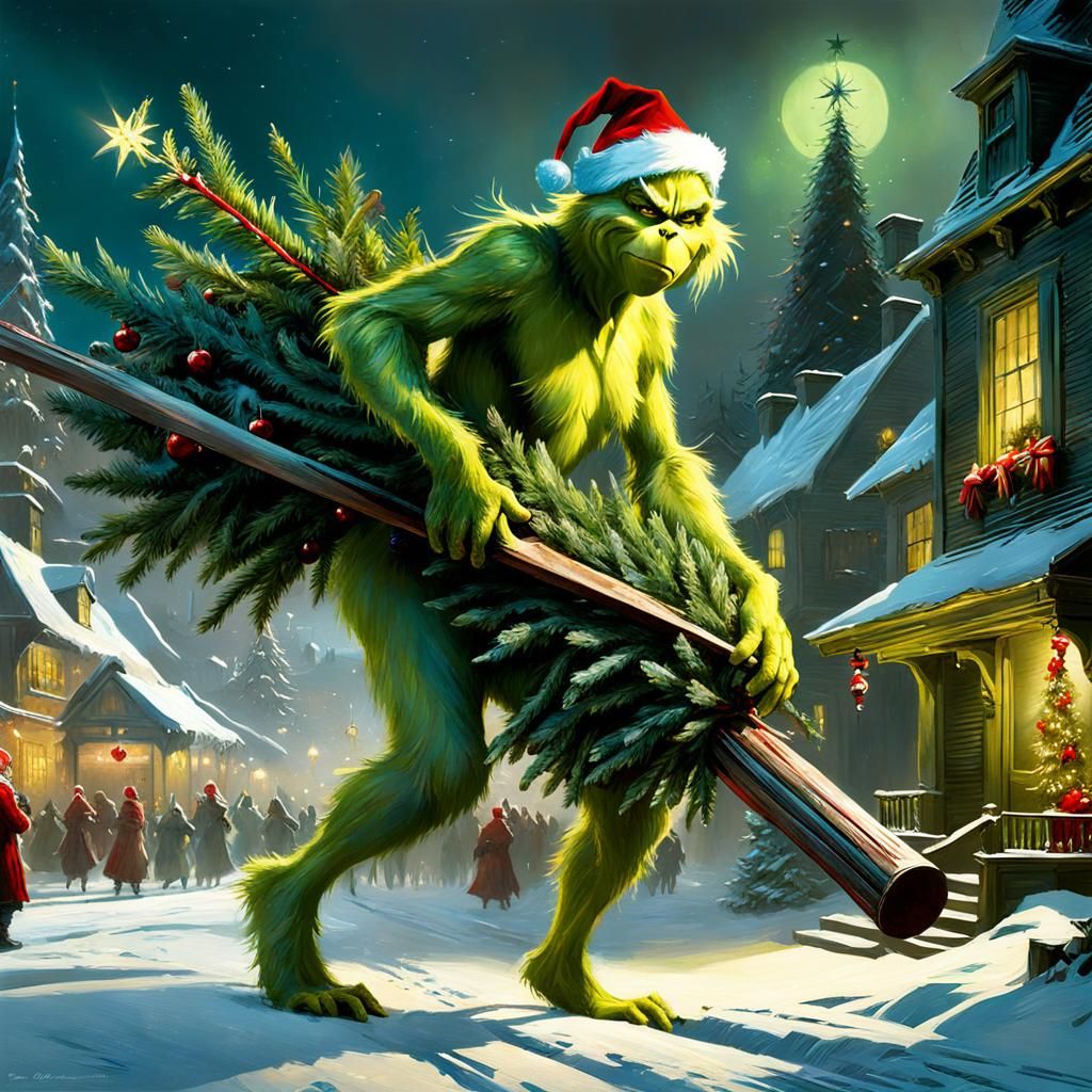 Grinch Stealing Christmas Tree in Baroque Style