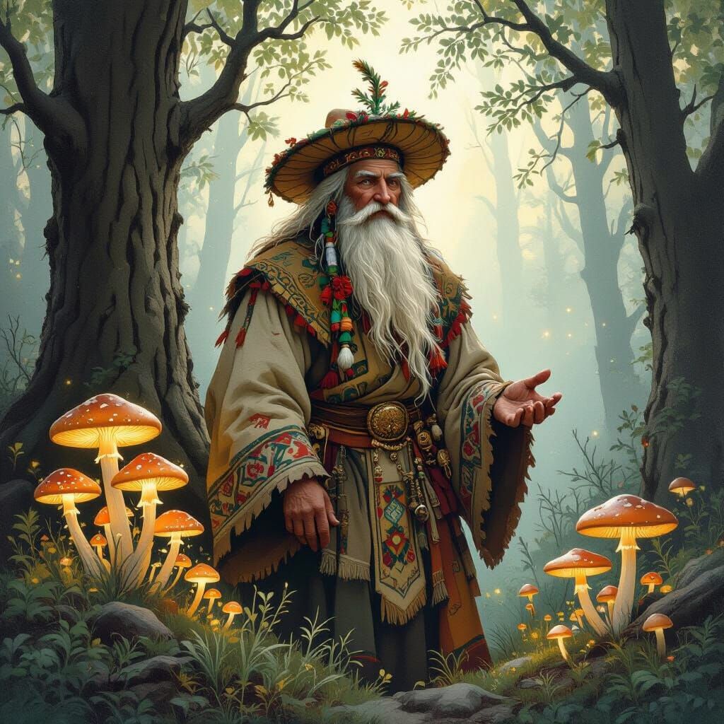 Forest Spirit in Belarusian Attire, Painterly Style