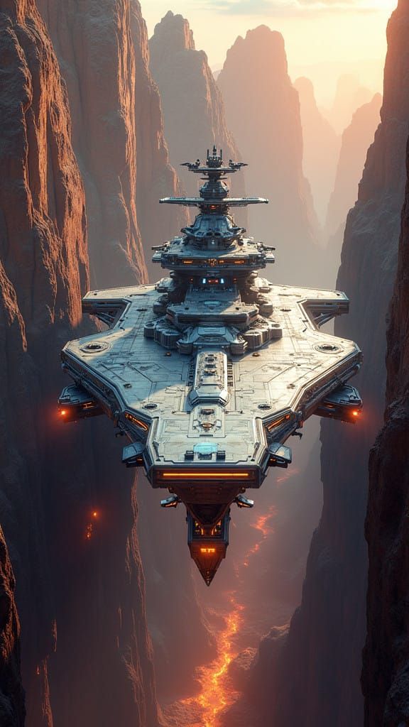 Majestic Futuristic Aircraft Carrier Dominates Ancient Canyo...