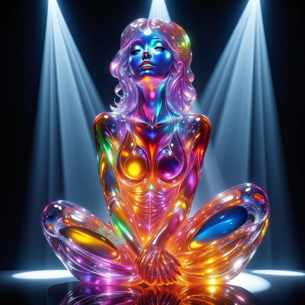 Radiant Glass Woman Sculpture in Jewel Tones