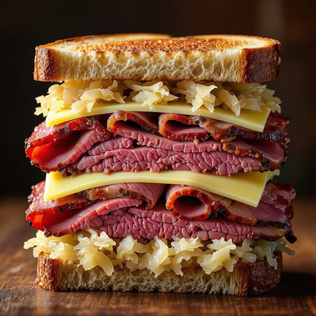 Triple Meat Sandwich with Swiss Cheese and Sauerkraut