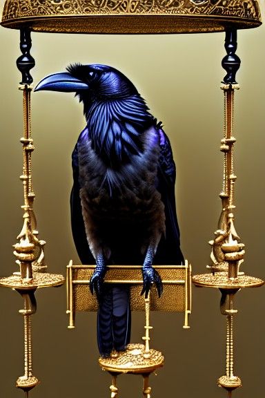 Raven King on Cage Throne: Detailed Digital Art