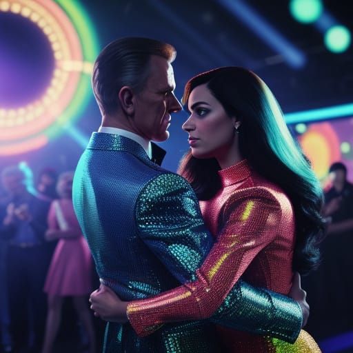 Disco Era Couple Dancing Under the Neon Lights