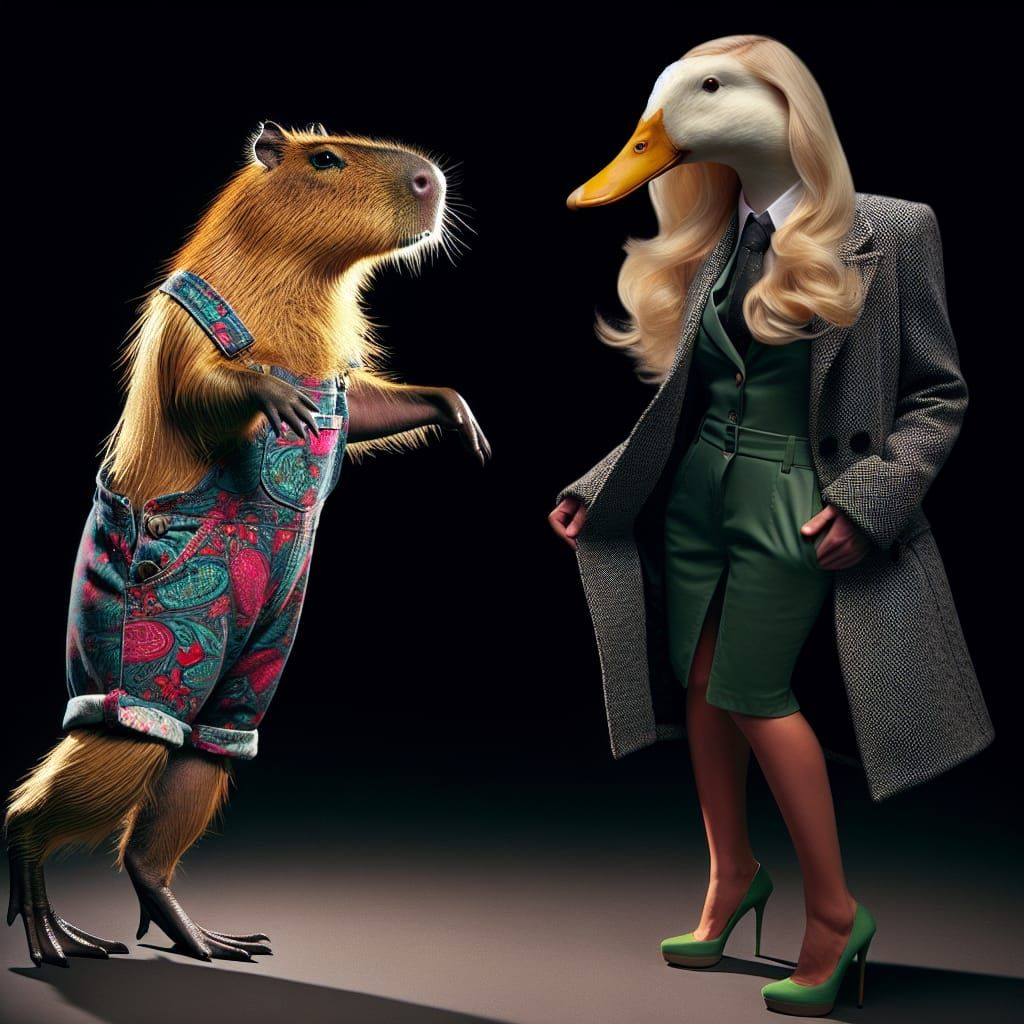A Leggy Blonde Capybara Meets a Tall Duck Stranger -Projected Heat and Heat Halo