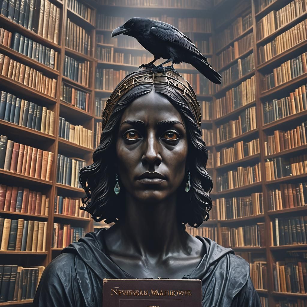 Raven on Athena Statue Portrait