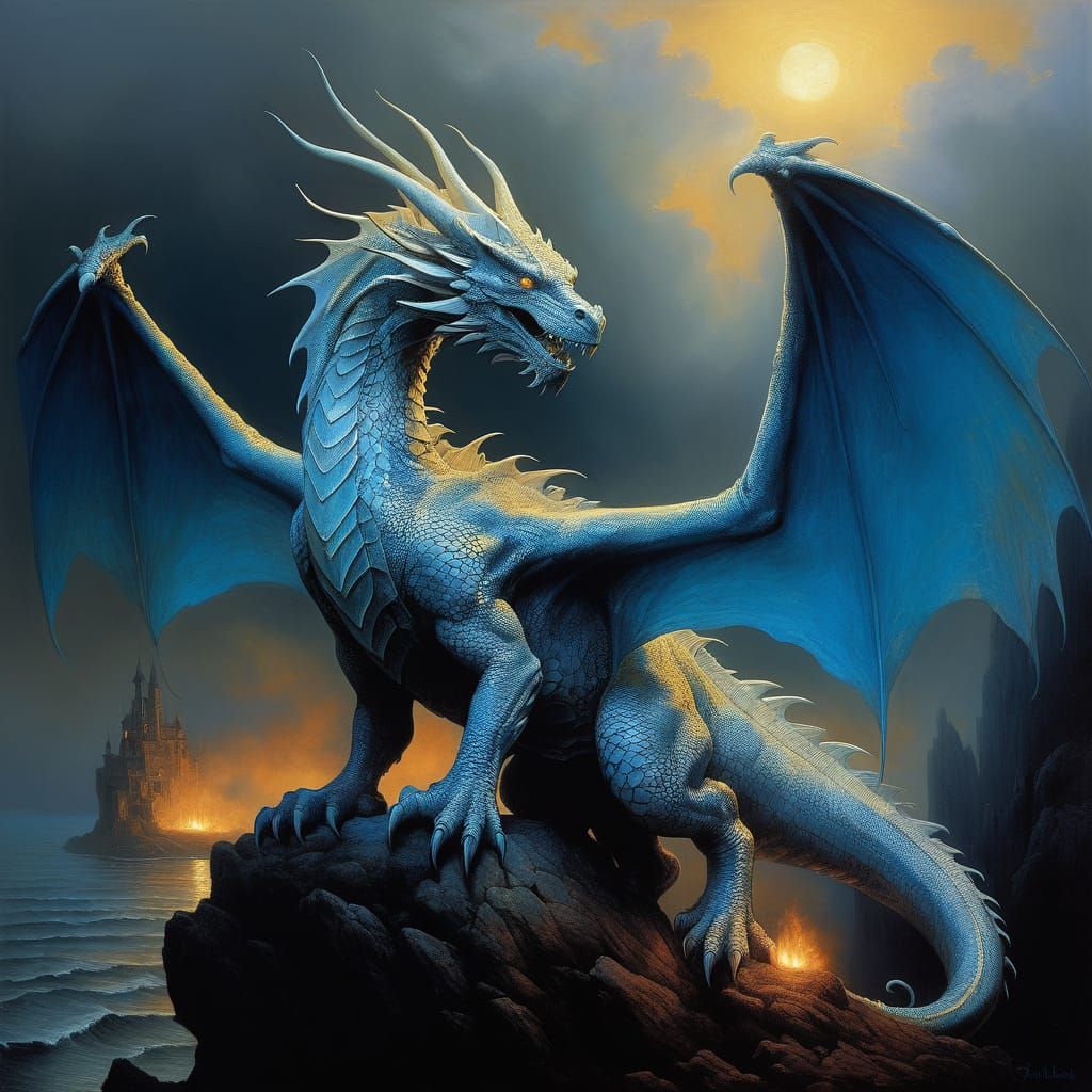 Majestic White Dragon in Golden Light