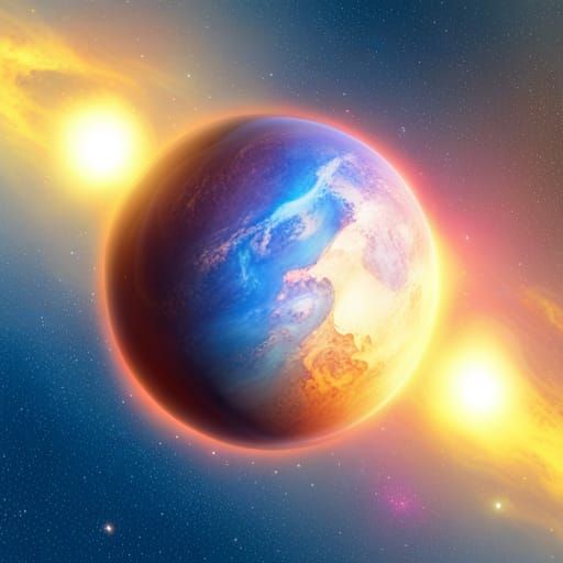 Colorful Planets and Nebula in a Solar System