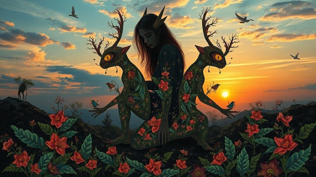 Surreal, Dreamlike Encounter with Mystical Creatures