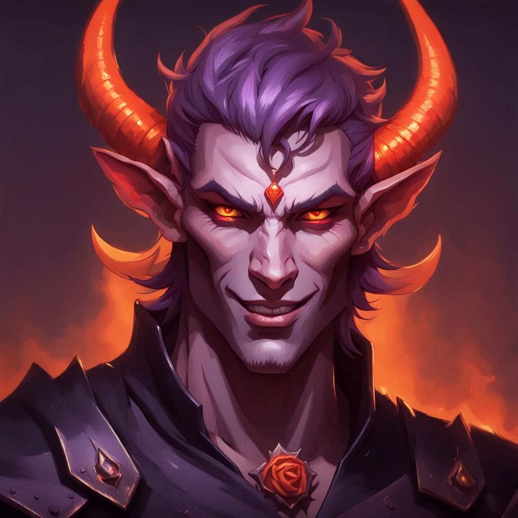 Rose-Skinned Tiefling Demon Portrait in Hyperdetailed Style