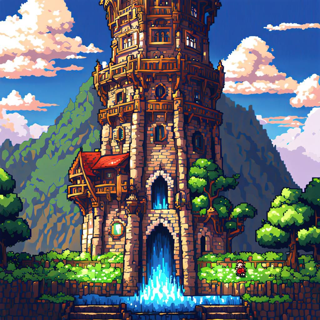 Anime-Style Wizard Tower Pixel Art