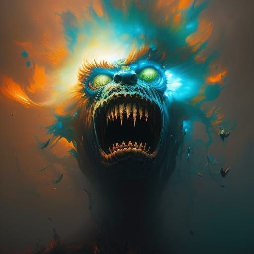 Monster Face Created From Acrylic Paint Splatters