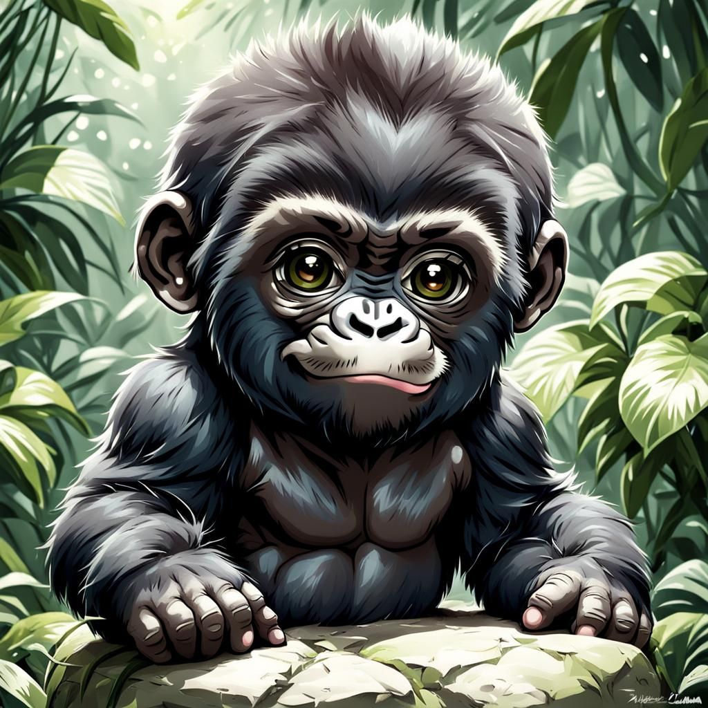 Adorable Baby Gorilla in Anime Style