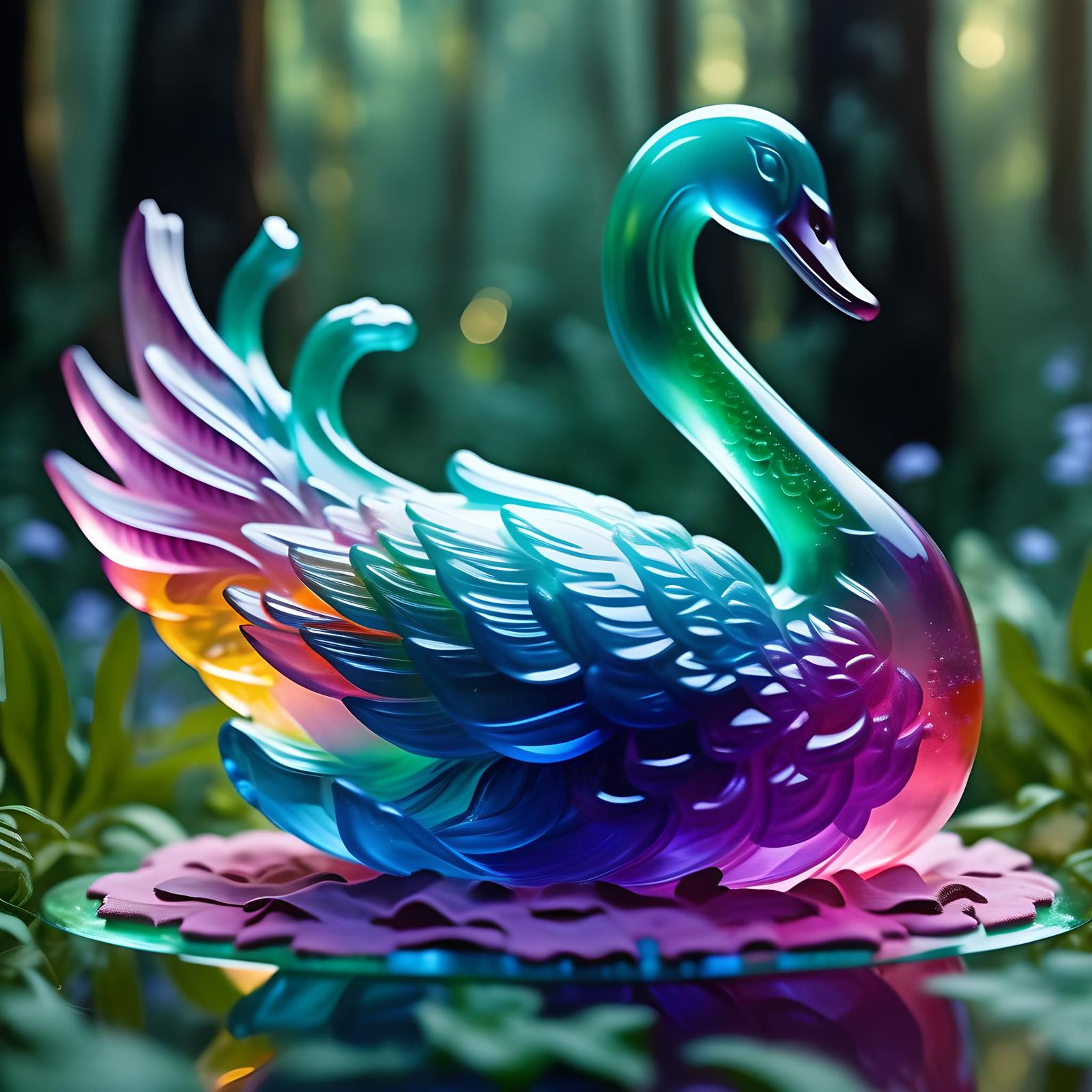 Translucent Jello Swan Figurine in Forest