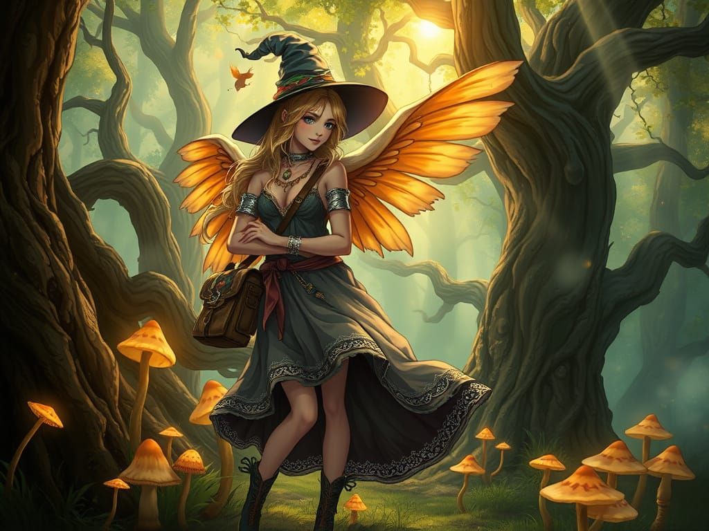 Enchanted Forest Witch in Cel-Shaded Anime Style