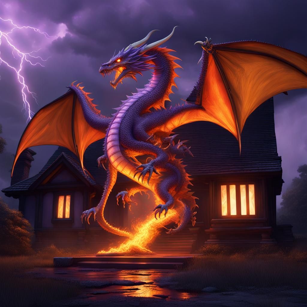 Pastel Dragon in Dark Fantasy Fire Storm