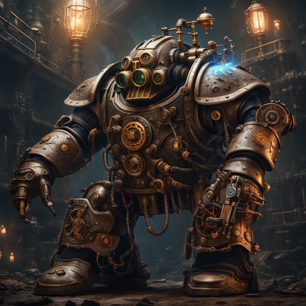 Steampunk Power Armor Wizard in Detailed Matte Painting
