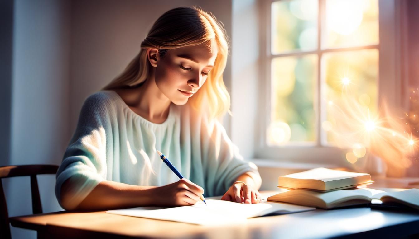 Ethereal Portrait of Woman Writing in Journal