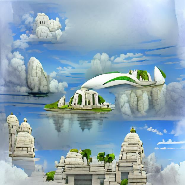 Futuristic Stone Temple on Floating Island