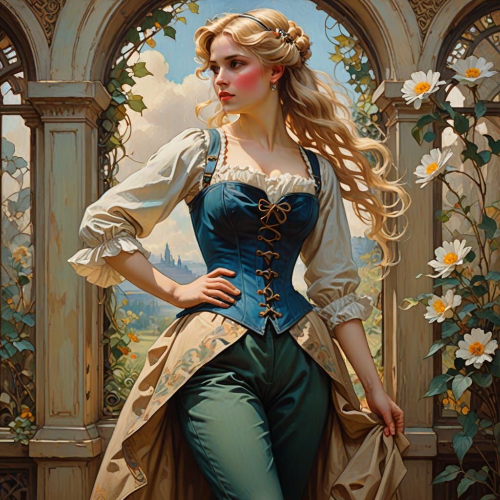 Blonde Woman in 1750s Style, Art Nouveau Portrait