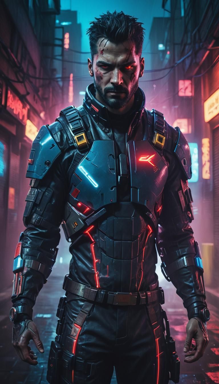 Futuristic KGB Agent in Cyberpunk Neon Noir