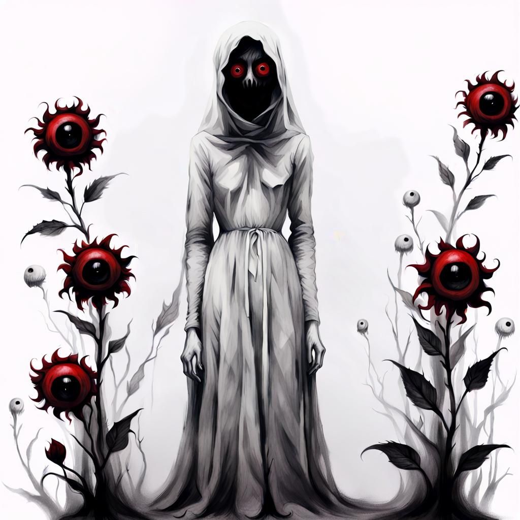 Ghostly Nightmare: Minimalist Charcoal Sketch in Dark Fantas...