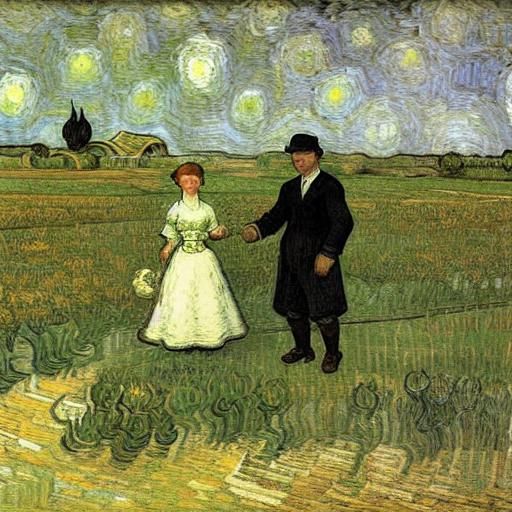 Bride and Father in Field as Van Gogh Painting