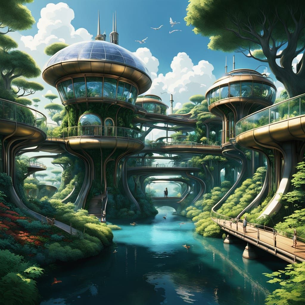 Sustainable Eco-Settlement in Solarpunk Style