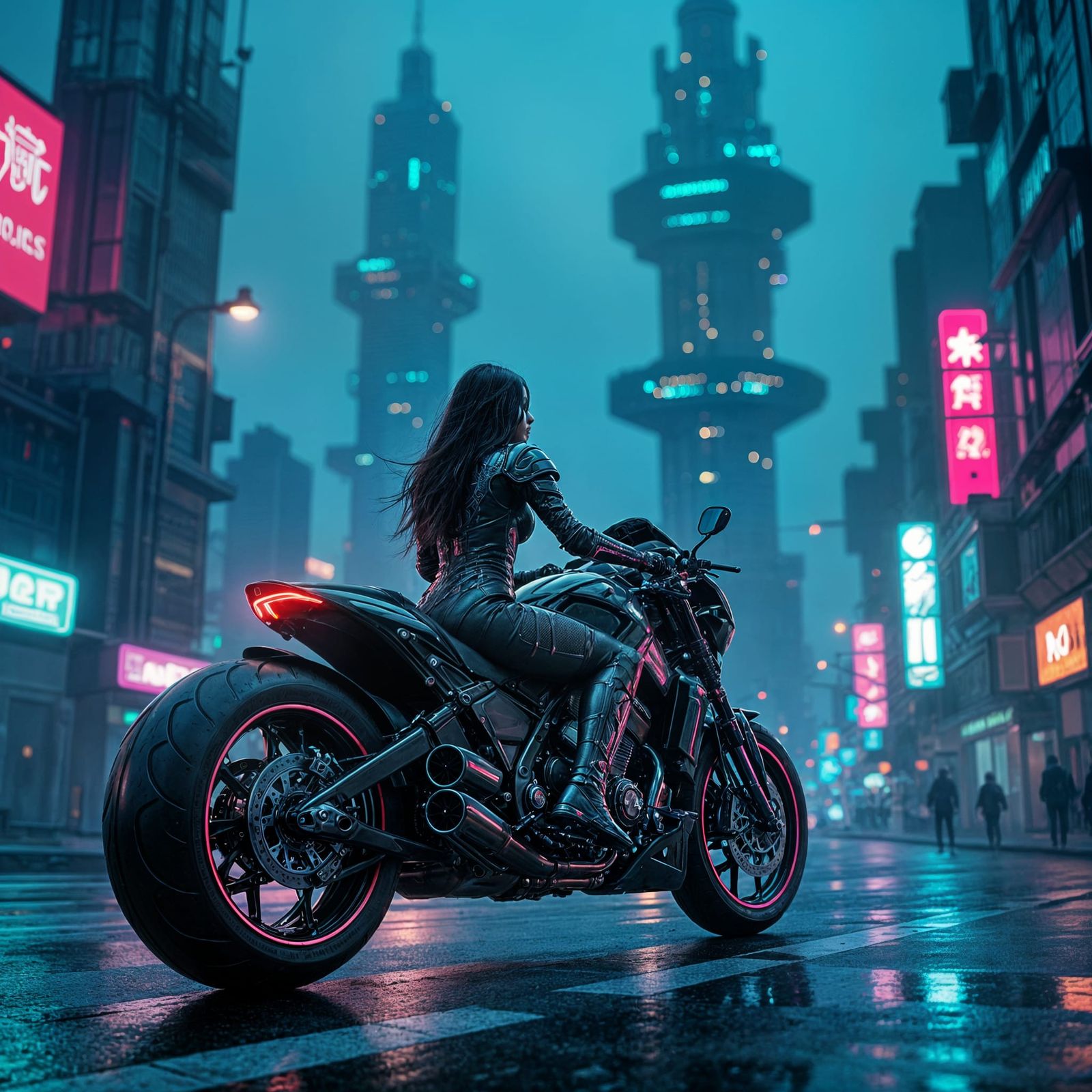 Gothic Cyberpunk Rider in Neon City