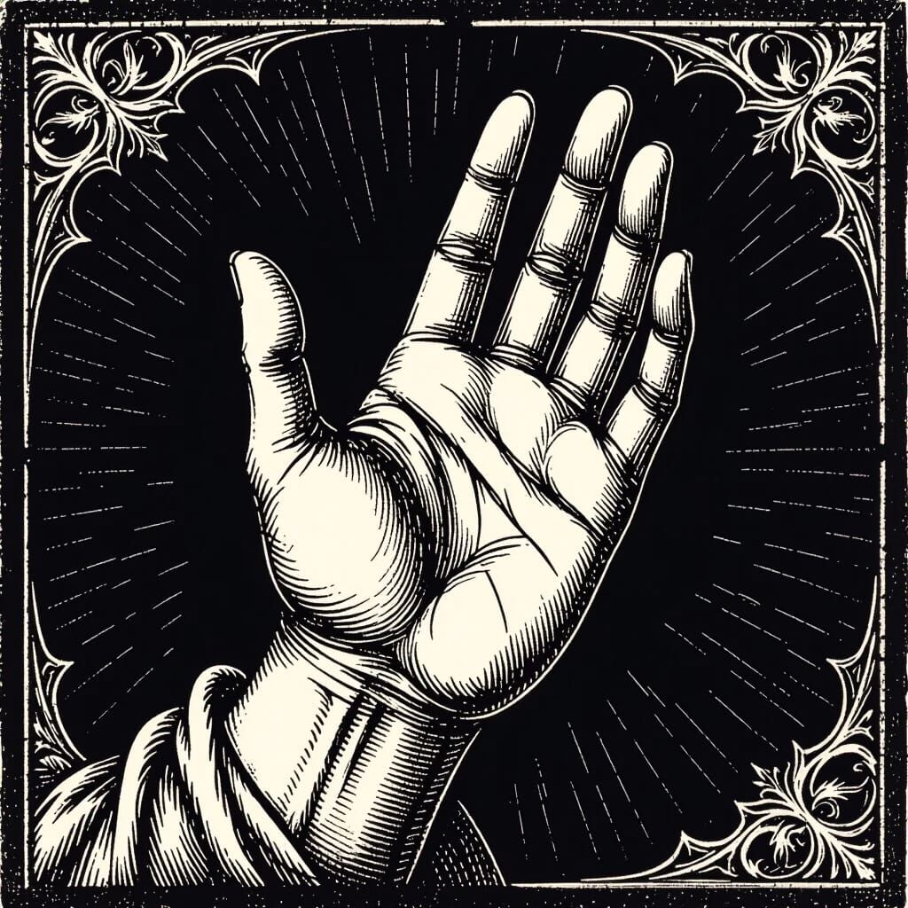 Gothic Woodcut Style Hand in Benediction