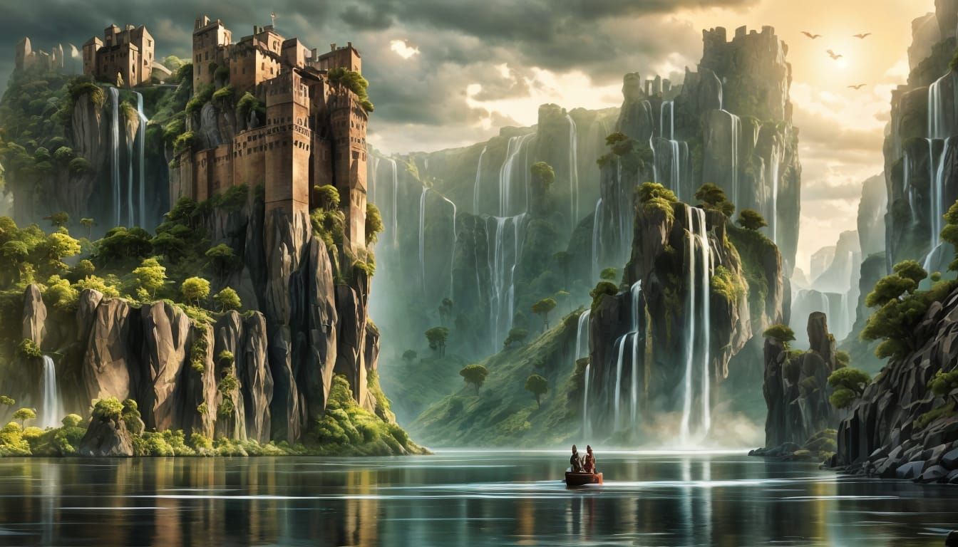 Mystic River Fortress: Fantasy Landscape Art