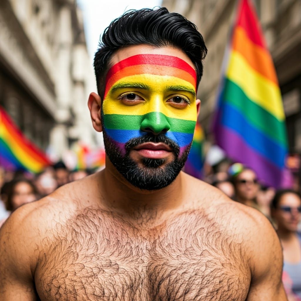 Rainbow Face: Arab Man Celebrates Pride in 8K