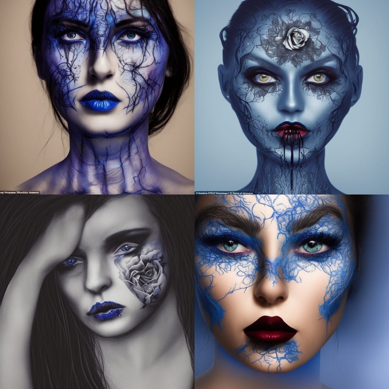 Woman's Face with Rose, Hyperdetailed Horror