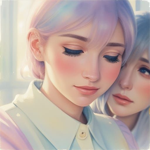 Friends Share Whispered Secrets in Watercolor Style