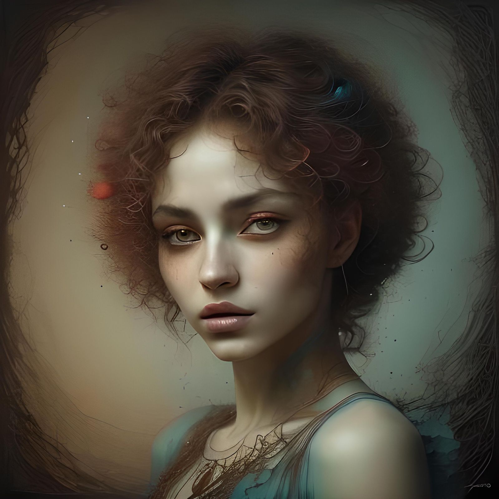 Persian Woman Portrait in Ink and Watercolor Style