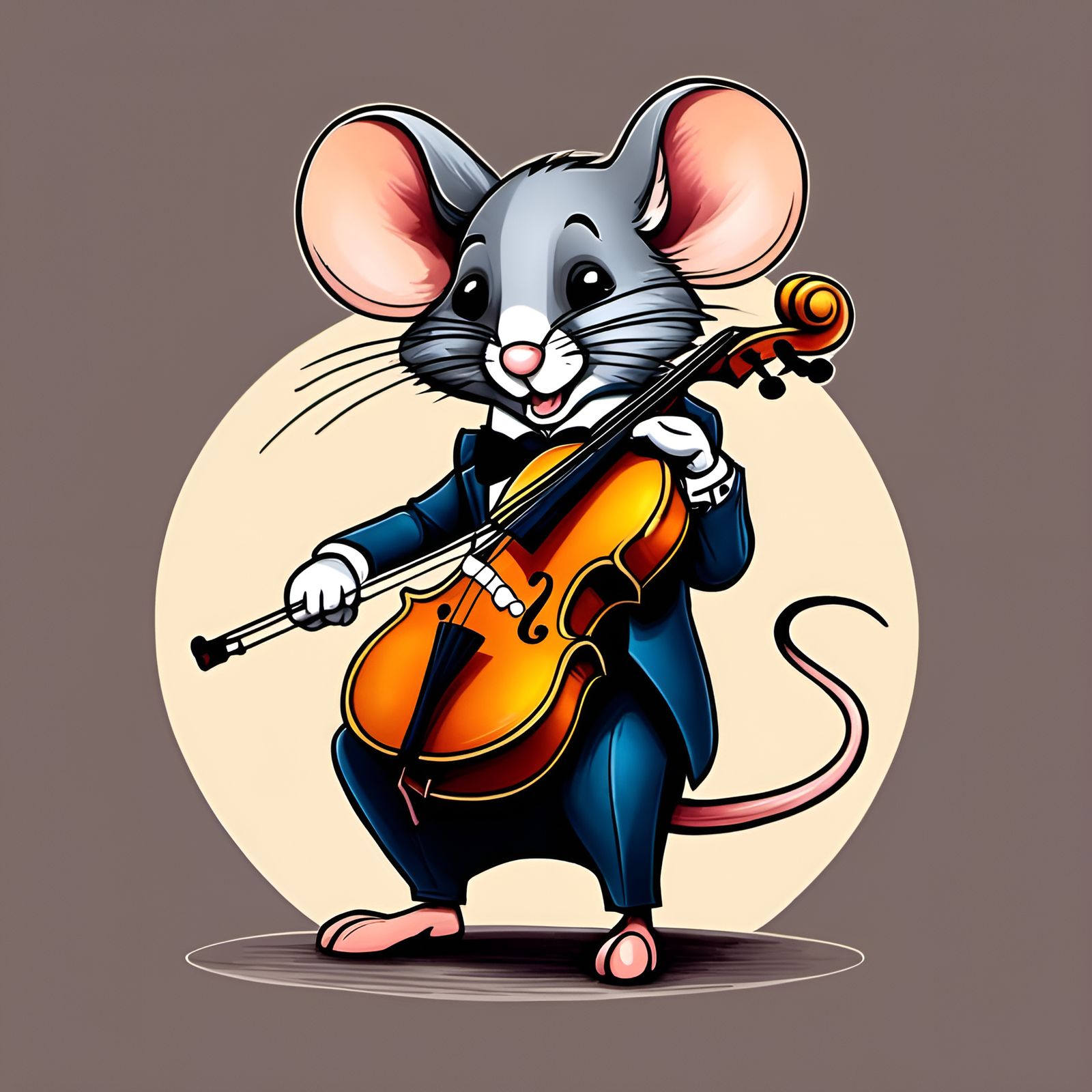 Mouse Cellist in Color Pencil Sketch Style