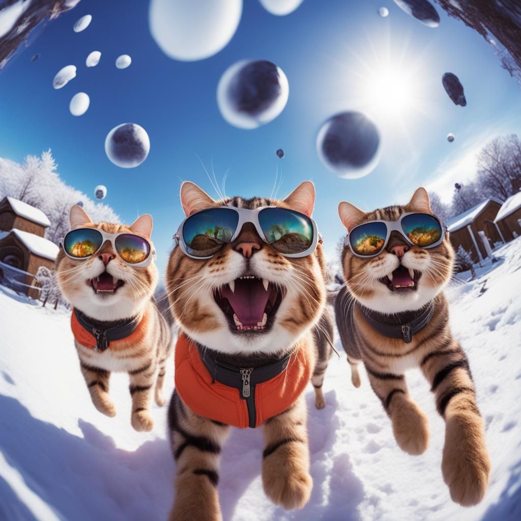 Happy Cats in Graveyard Winter Selfie