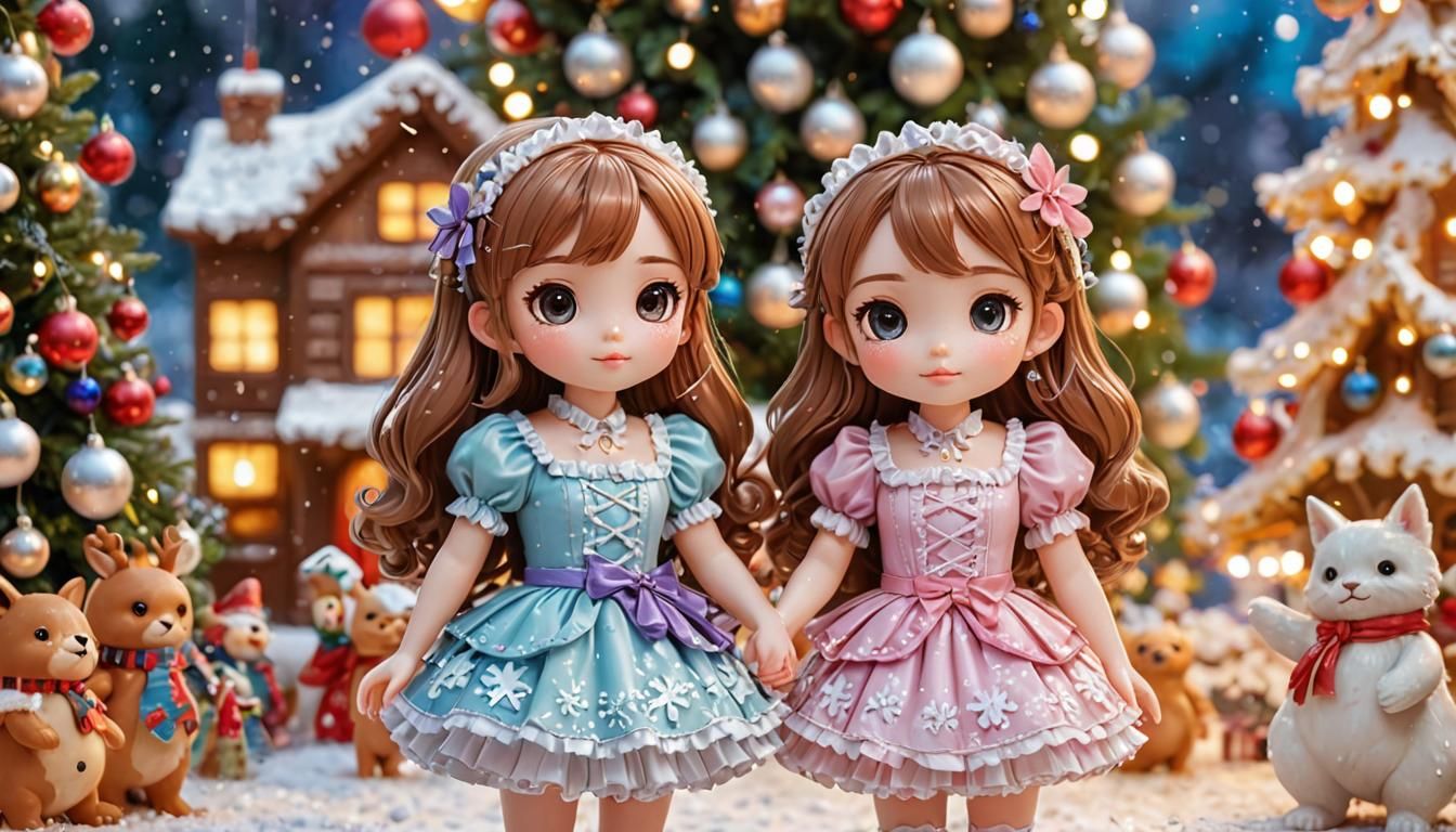 Christmas Kawaii Waifu Figures in Sticker Art Style