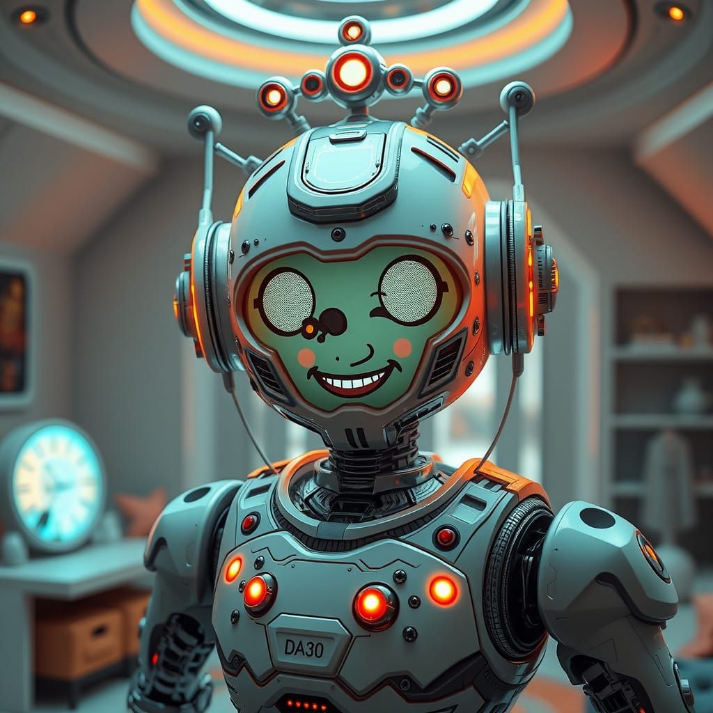 Futuristic Robot Dad in Children's Nursery