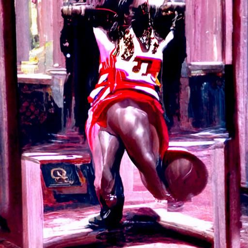 Stylish Girl in Pink Feather Coat, Oil Painting