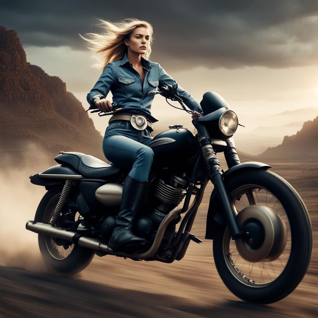 Woman on Motorbike: Digital Matte Painting