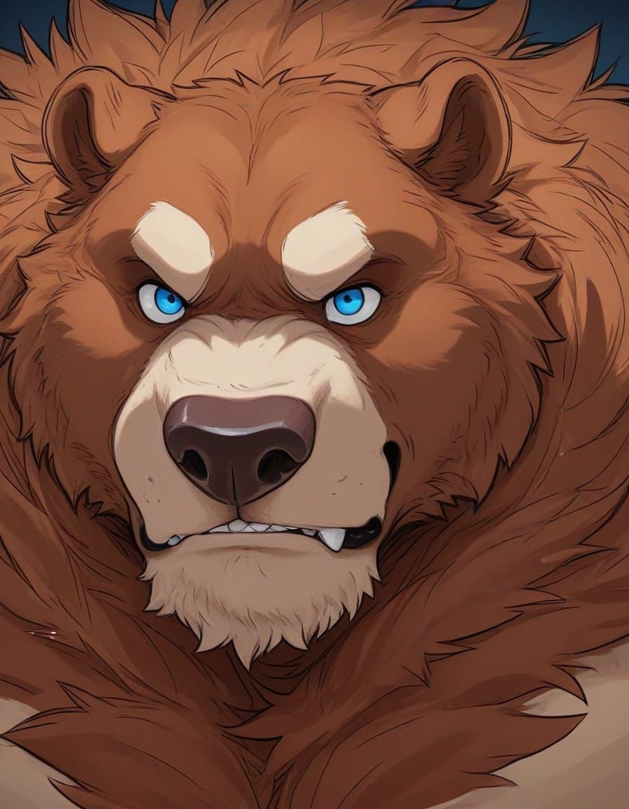 Obese Kodiak Bear Portrait with Blue Eyes