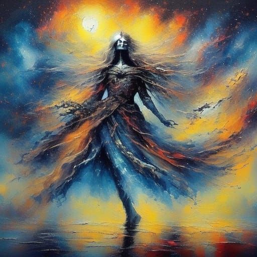 Radiant Mother Goddess in a Glowing Cosmic Universe
