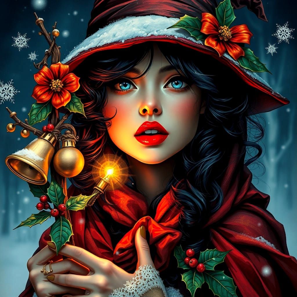 A Festive Christmas Witch in Hypermaximalist Style