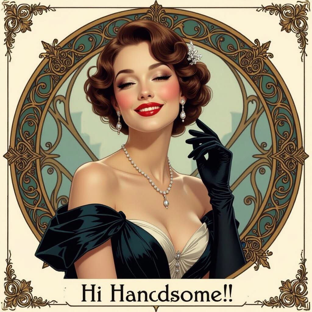 Elegant Woman Winking in Art Nouveau and Sci-Fi Portrait