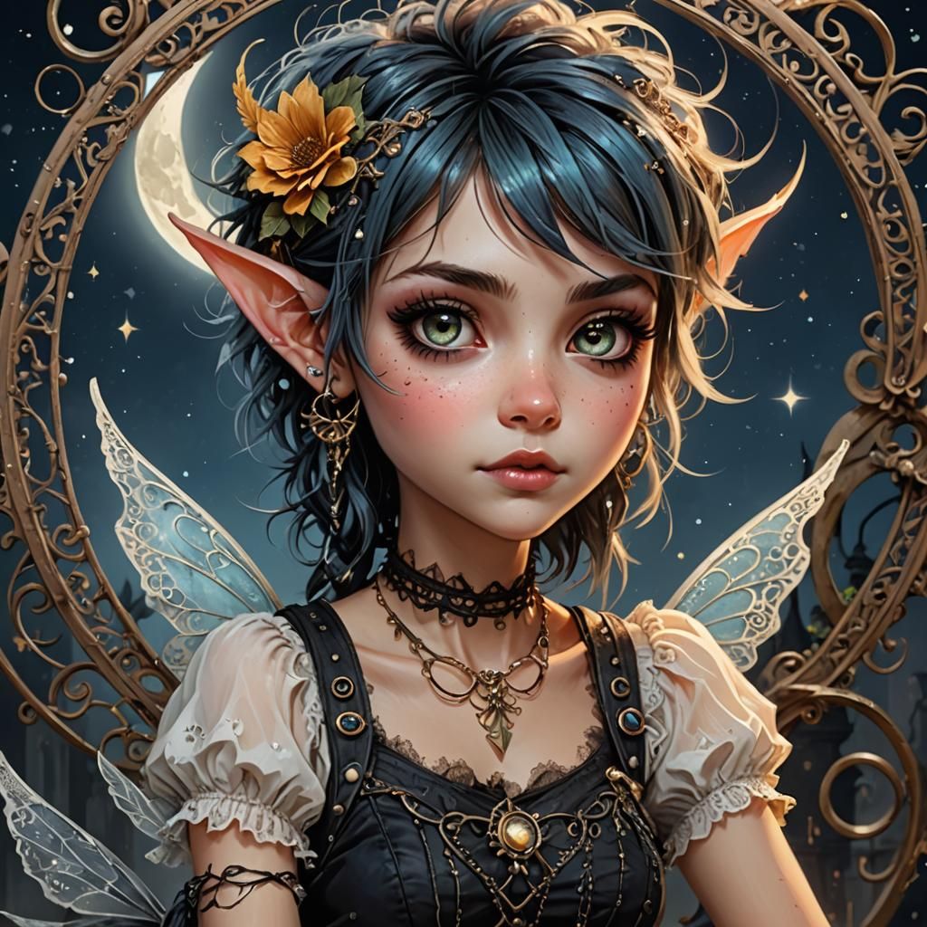 Whimsical Pixie on the Moon in Digital Art