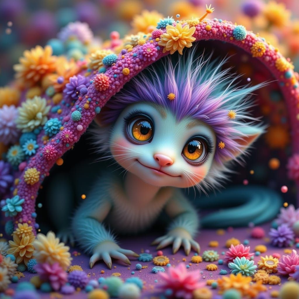 Whimsical Beast Hiding Under Bedspread in Picture Book Style