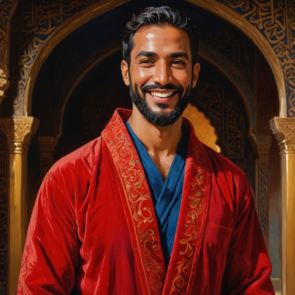 Bearded Man in Mosque: Impressionist Oil Painting